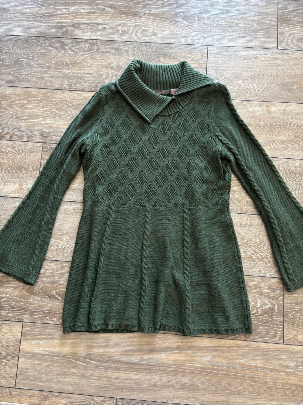 Heath Ceramics Olive Cable & Diamond Knit Funnel Neck Sweater